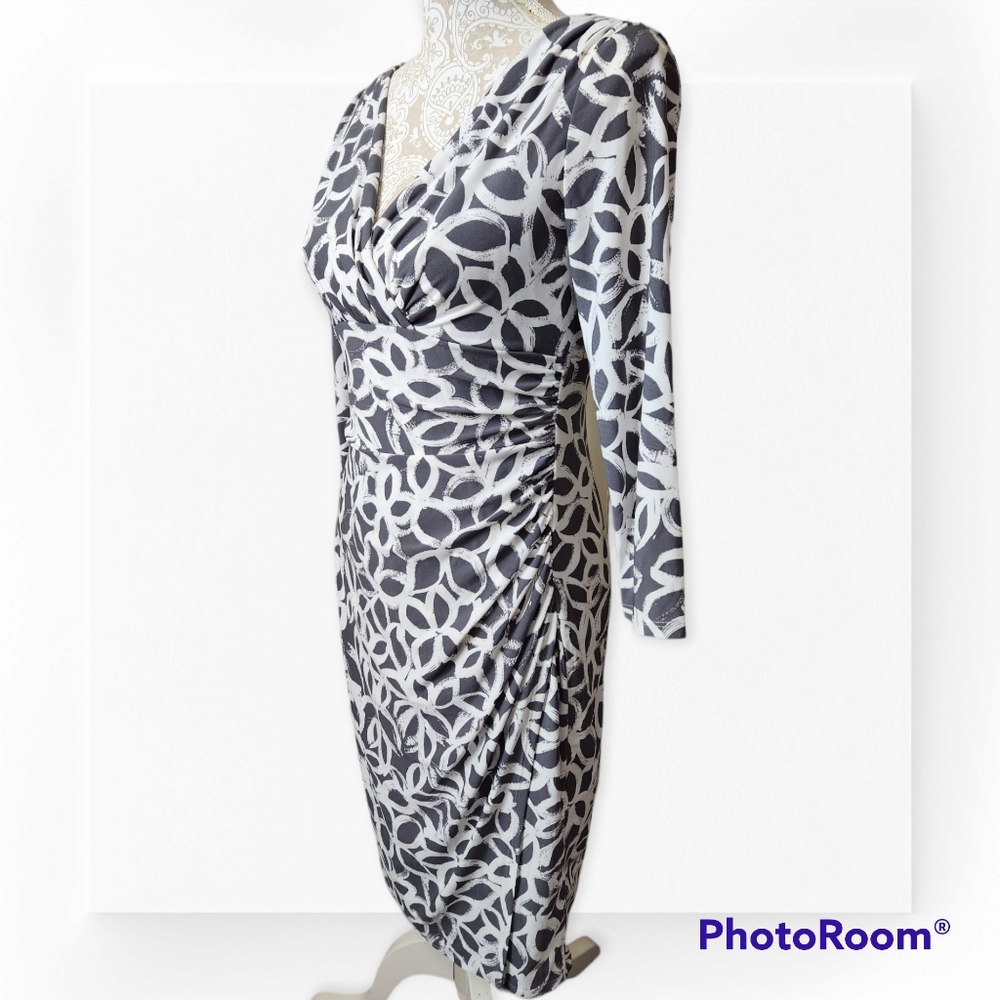 Lauren Ralph Lauren faux wrap stretch jersey abstract floral dress size 4